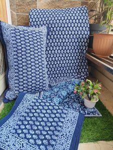 Handmade Indigo Cotton Quilt Reversible Double Bed <b>Comforter</b> <b>Set</b> with Matching Pillow Covers Boho Bedding - Product Image 1