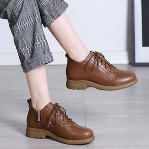 Botines altos de lujo para mujer, botines planos informales de cuero con cordones de piel, cierre de cremallera, resistentes al desgaste para Otoño e Invierno - Product Image 5