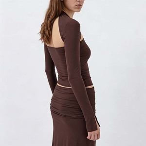 Abiti Casual <span class=keywords><strong>da</strong></span> Donna Trendy 2025, Camicie a Maniche Lunghe, Top Crop con Decorazioni Arricciate, Lunghezza Maxi per Pigiami - Product Image 4