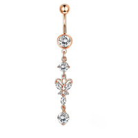 Hisera En stock Piercings de nombril pour femme en acier inoxydable 316, style punk, motif étoile et couronne, avec zircon, bijoux de corps