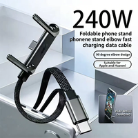 Câble de charge rapide USB C vers USB C 240W 2 en 1 avec support pliable, câble de données Type C, support de bureau, cordon de charge