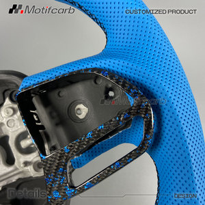 Volante de fibra de carbono personalizado para Dodge Charger Challenger Hellcat SRT 392 R/T 2013-2023 con empuñaduras de cuero azul - Product Image 4