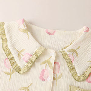 Pigiama da donna in garza di cotone stampata con colletto a bambola, dolce abbigliamento primaverile per la casa - Product Image 2