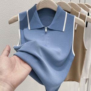 Haute qualité été mode femmes tricoté col polo haut court <span class=keywords><strong>sans</strong></span> manches sortir hauts femmes débardeurs - Product Image 3