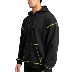 Sweat-shirt à capuche zippé pour homme Beazer Sports, coupe classique, couleur unie, en molleton, décontracté, 100% coton, anti-rétrécissement, vert fluo brodé - Product Image 2