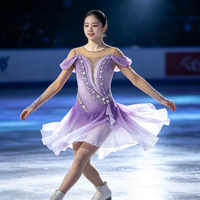 Robe de patinage artistique dégradé blanc lavande, épaules dénudées, ornée de strass, pour compétition, pour filles et femmes