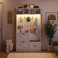Porte-manteaux et chaussures à entrée étroite, arbre d'entrée 5 en 1 avec banc et rangement de chaussures, arbre à manteaux en bois avec tabouret rembourré