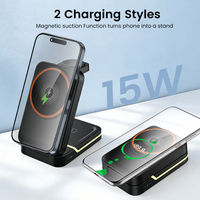 Stands Lipat Magnetik Multifungsi 3-in-1 Pengisi Daya Nirkabel dengan QC3.0 dan Port Tipe-C untuk Ponsel & Smartwatch
