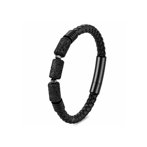 Pulsera de Cuero Trenzado con Piedra Volcánica Nórdica <span class=keywords><strong>para</strong></span> Hombre, Cierre Magnético de Acero Inoxidable, Estilo Vikingo, Hecha a Mano - Product Image 1