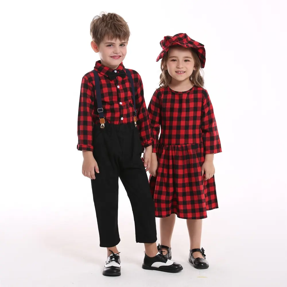 Conjuntos de ropa de Navidad para bebés, monos de cuadros rojos, ropa de dos piezas para niños, venta al por mayor