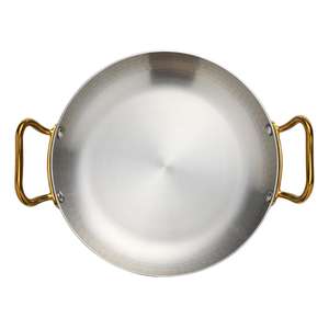 Poêle à paella ovale élégante en acier inoxydable, style rétro moderne, à double poignée, pour fruits de mer, idéale pour restaurant et fête, avec gravure sur métal poli - Product Image 4