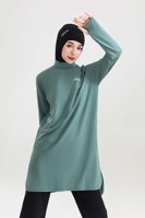 Ensemble de vêtements de sport modestes personnalisés avec logo OEM, vert, pour femmes musulmanes, tunique longue et pantalon, style de créateur, vêtements de sport islamiques