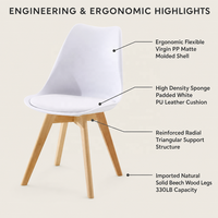 Chaise de salle à manger au design moderne, chaise en plastique blanc et gris avec pieds en bois, chaise de salle à manger en cuir avec pieds en bois de hêtre