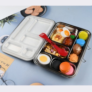 Aohea metal 5 bölmeler yemek kabı silikon sızdırmaz öğle yemeği ile 304 paslanmaz çelik bento kutusu mühürler yiyecek kutusu - Product Image 3