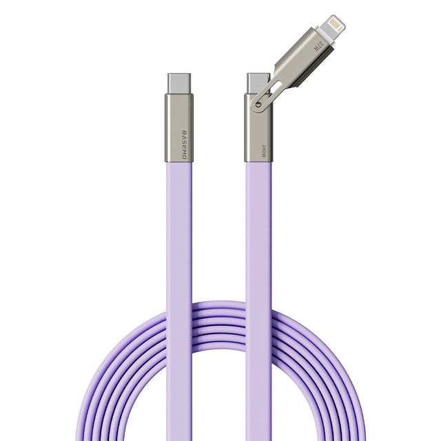 2-in-1 Fast Charging Cable Type-C+ Foil Shielding Silicone Zinc Alloy Blue 480Mbps Compatible IPhone/Android/Laptop