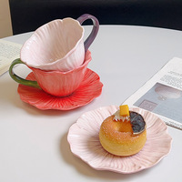 Tasse à café et soucoupe en céramique créative, peinte à la main sous glaçure, motif floral rétro français en pétales, sans danger pour les aliments, compatible lave-vaisselle, pour l'heure du thé