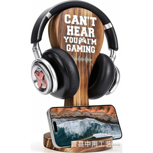 Wooden Headphone <b>Stand</b> With Phone Holder Gaming Desk Accessory For Earphones Over Ear <b>Headset</b> Mount Storage Organizer - Product Image 1