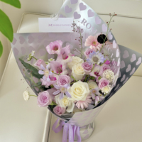 Emballage romantique pour fleurs - Papier d'emballage argenté - Matériaux d'emballage pour fleurs de fleuriste