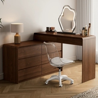 Coiffeuse moderne minimaliste 2026 en bois massif de noyer avec miroir éclairé, tiroirs de rangement et écran LED pour chambre à coucher