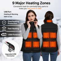 Gilet chauffant électrique en polyester haute densité à 9 zones en fibre de carbone, alimenté par USB, 3 réglages de température, personnalisable pour le ski