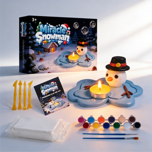 <span class=keywords><strong>Kit</strong></span> de fabrication de bougeoirs en argile auto-durcissante Miracle Snowman pour enfants de 3 ans et plus, cadeau artisanal de Noël avec bougie chauffe-plat, ensemble d'activités artistiques en famille - Product Image 3