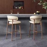 Tabouret de bar haut en bois massif de style nordique moderne avec dossier incurvé en tissu de lin pour hôtel, salle à manger, usage commercial