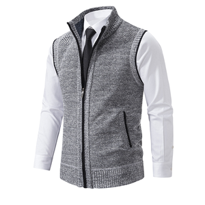 Gilet <span class=keywords><strong>sans</strong></span> manches en tricot col roulé pour <span class=keywords><strong>homme</strong></span>, style vintage, anti-boulochage, en coton épais, avec fermeture éclair, par Sehe - Product Image 1