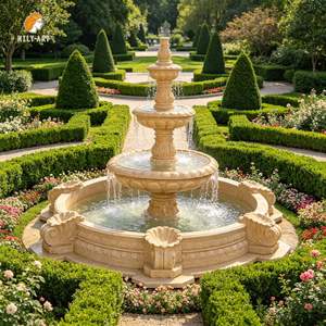 Fuente de Agua de Mármol Beige Egipcio Natural de 3 Niveles para Jardín, Marca MILY - Product Image 1