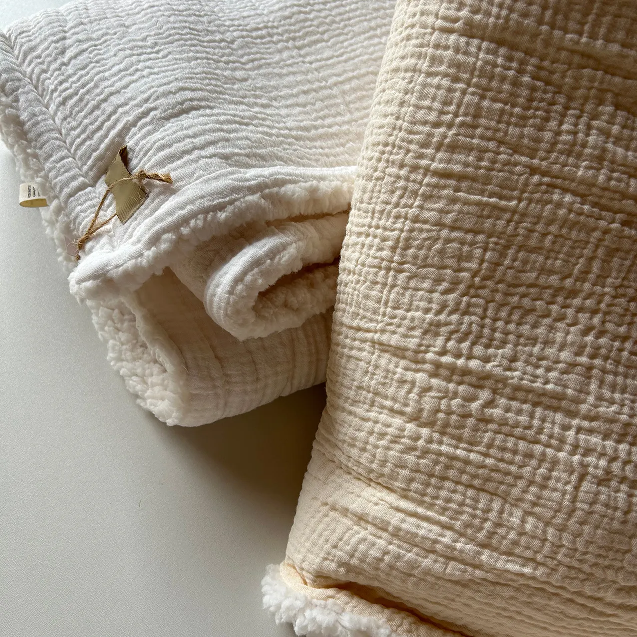 Manta de lana de bebé de muselina de peluche de Sherpa cálida de algodón orgánico súper suave para recién nacido