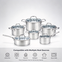Ensemble de casseroles en acier inoxydable écologique sans revêtement, avec couvercles en verre, compatible induction et gaz, passe au lave-vaisselle