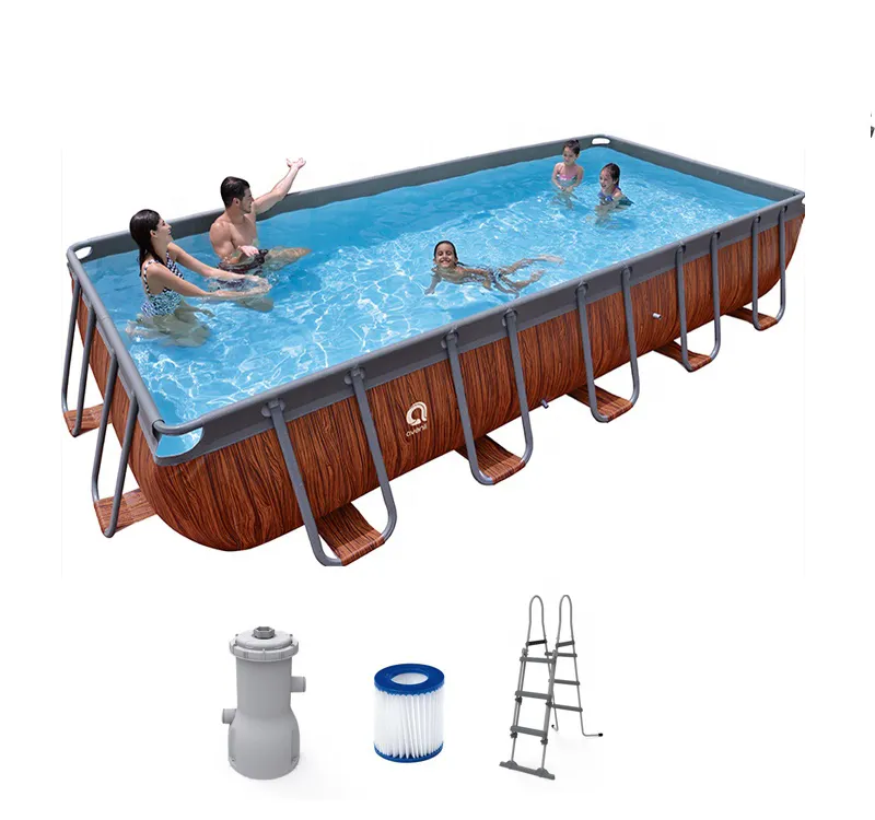 2023 Jilong Avenli 17823EU Quadro Madeira grão padrão Piscina Conjunto com escada BOMBA 530GAL