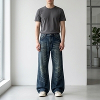 Pantalon en jean décontracté et tendance, style vintage, plissé, à volants, texture fourrure de chat, respirant, pour le printemps, l'été et l'automne