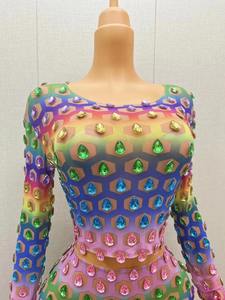 Conjunto <span class=keywords><strong>de</strong></span> 2 Piezas para Mujer, Top Transparente con Pedrería Grande y Colorida, Pantalones, Vestidos para Baile, Actuaciones, Fiestas <span class=keywords><strong>de</strong></span> Cumpleaños - Product Image 5