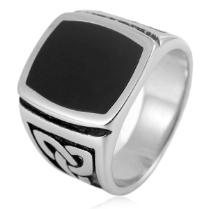 yunnique <b>Titanium</b> Steel <b>Ring</b> Square Black Epoxy Resin Men's Geometric Fashion Jewelry Gift Silver Color FY280199 - Product Image 1