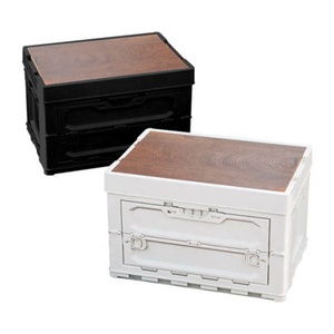 <strong>Collapsible</strong> Storage Bin <strong>With</strong> Wood Lids 60L <strong>Crates</strong> Plastic Tote Storage Box Container Large Stackable Folding <strong>Crates</strong> - Product Image 1