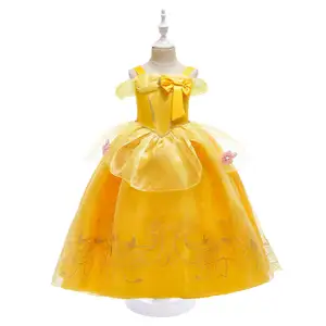 Baju Princess kostum Halloween Beauty and Beast, baju ulang tahun Cosplay anak perempuan warna kuning