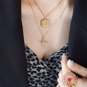 Fashion Fine Stainless Steel Layer Chain Necklace square Charm Cross Pendant Necklace - Product Image 3
