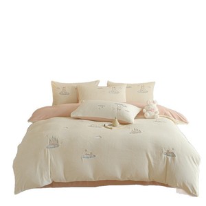 Parure de lit en polaire épaisse d'hiver, 4 pièces, broderie de dessins animés, housse de couette en polaire corail chaude, drap doublé en polaire, pour l'hiver - Product Image 2