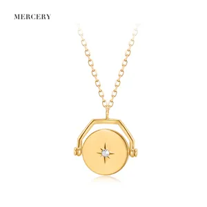 Mercery Kalung Liontin Geometris Desain Unik Perhiasan Mewah Mode Kalung Emas Asli 14K untuk Sahabat