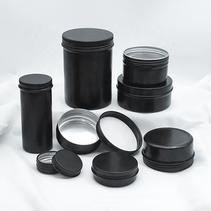 Latas Redondas de Aluminio Negro <span class=keywords><strong>Mate</strong></span> con Tapa de Rosca de Varias Especificaciones (15ml, 50ml, 80ml, 100ml) para Crema Capilar - Product Image 1