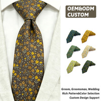 Corbata de Algodón con Estampado Floral Pequeño Color Café, Corbata Personalizada con Logotipo para Hombre
