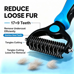 Râteau démêlant sûr double face pour chiens à double pelage, pas besoin de raser, en acier inoxydable avec pointes arrondies 9 - Product Image 3