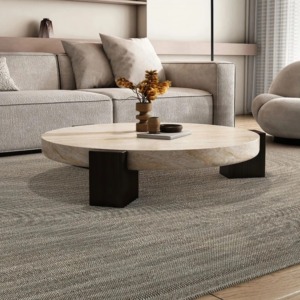 Tables basses rondes italiennes OEM ODM, style nordique moderne, meubles de <span class=keywords><strong>salon</strong></span>, base <span class=keywords><strong>en</strong></span> bois de frêne massif, plateau <span class=keywords><strong>en</strong></span> marbre <span class=keywords><strong>travertin</strong></span> - Product Image 5