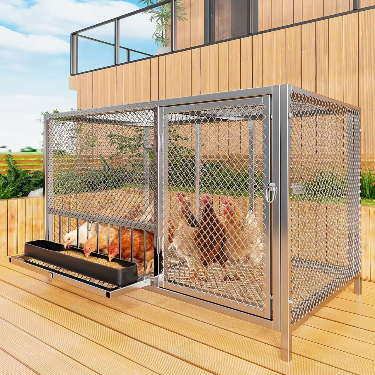 Jaula para gallinas plateada, de 100*53*60 cm.