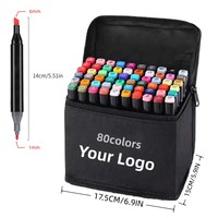 Ensemble de 80 marqueurs à double pointe (pinceau et pointe fine) à base d'alcool pour artistes, illustration, manga, design, projets scolaires et artistiques