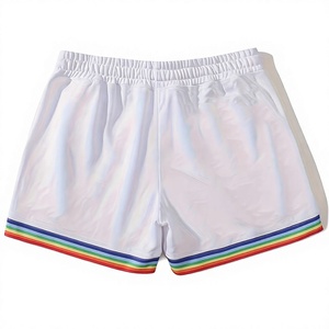 White Men's Casual Shorts With Rainbow Stripe <b>Elastic</b> Waist Breathable Polyester Short Length Mid Rise Sportwear made Bangladesh - Product Image 3