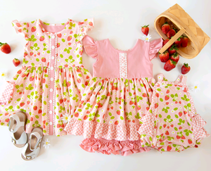Completi per Bambini con Stampa Fragola Personalizzati, Abiti con Volant, Tutine a Palloncino per Neonati, Coordinati per Sorelle, Abbigliamento per Bambini all'Ingrosso - Product Image 2