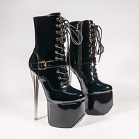 À la mode en cuir PU dames bottines 19 CM talons hauts Sexy boucle sangle plate-forme personnalisé décapants pôle danse chaussures femmes