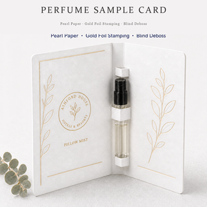Cartoncini Tester di Fragranze con Porta Fiala per Suite e Ville di Hotel a Cinque <span class=keywords><strong>Stelle</strong></span>, Basso MOQ, Cartoncini in Carta Perlata con Lamina Oro - Product Image 4