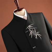 Costume sur mesure de haute qualité, sur mesure, formel, col mandarin, broderie en bambou, ensemble de 2 pièces pour homme